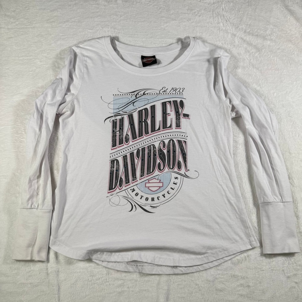 Harley-Davidson Women's White Long Sleeve Graphic T-Shirt Est. 1903 Motorcycle